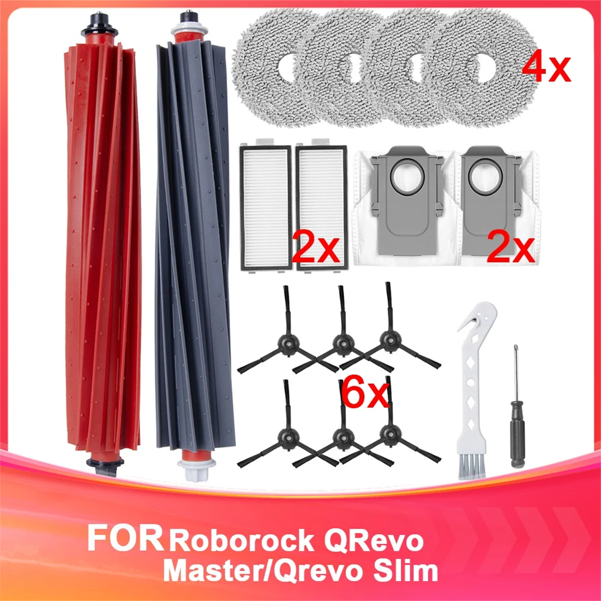 MLGB-Accessories Kit For Roborock Qrevo Master/Qrevo Slim Robot Vacuum Cleaner, Main Roller Brush,Side Brushe,Filter,Dust Bag