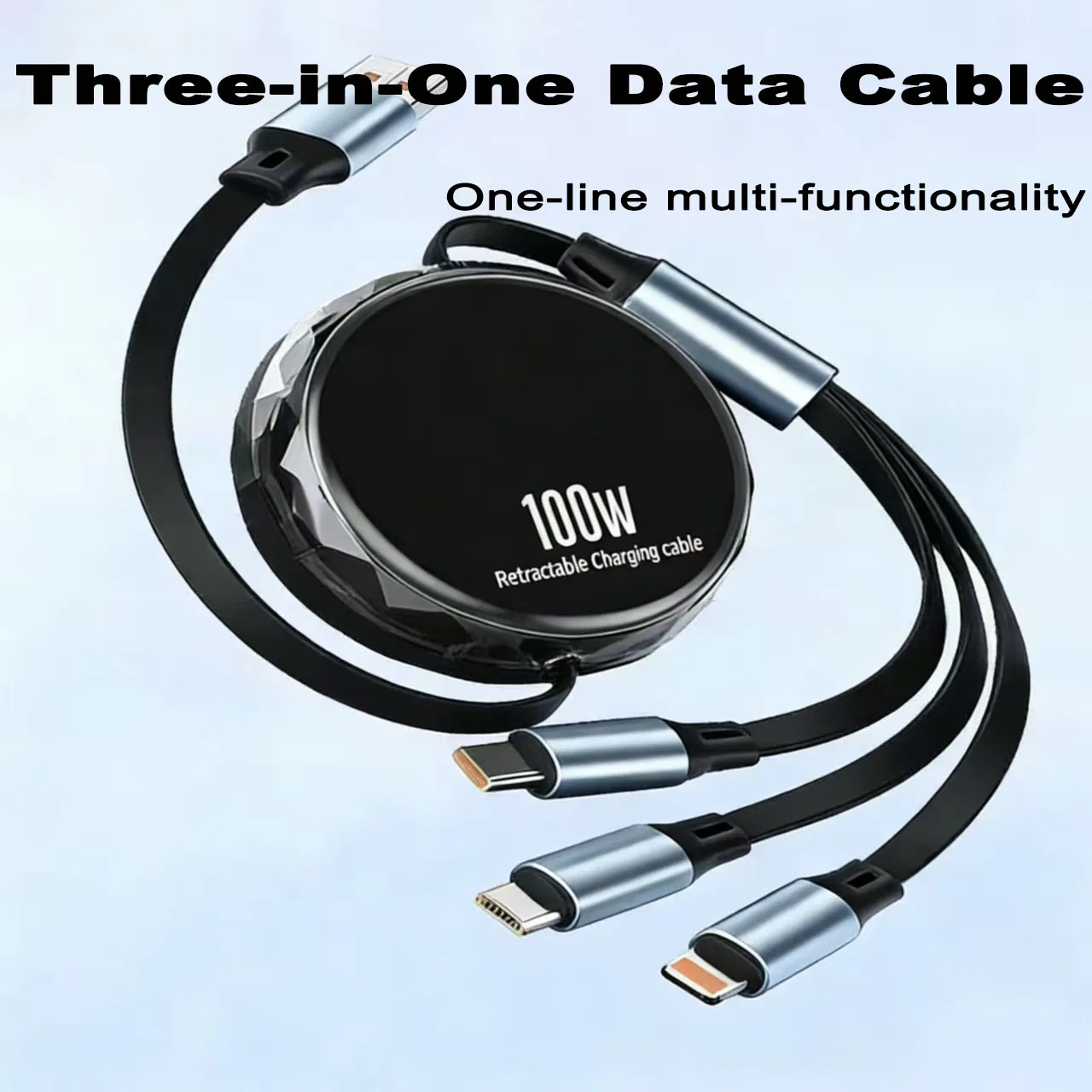 

100W three-in-one super-fast charging mobile phone extension data cable suitable for mobile phones, tablets and vehicle Type-C