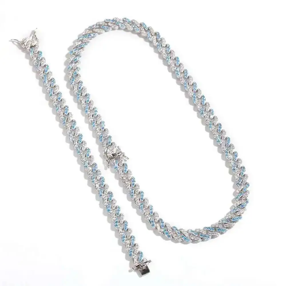 

Оптовая продажа, 9 мм, кубинская цепочка с цирконием, розовый, синий цирконий, Майами, кубинская цепочка с звеньями, блестящее рэперское колье, ожерелье