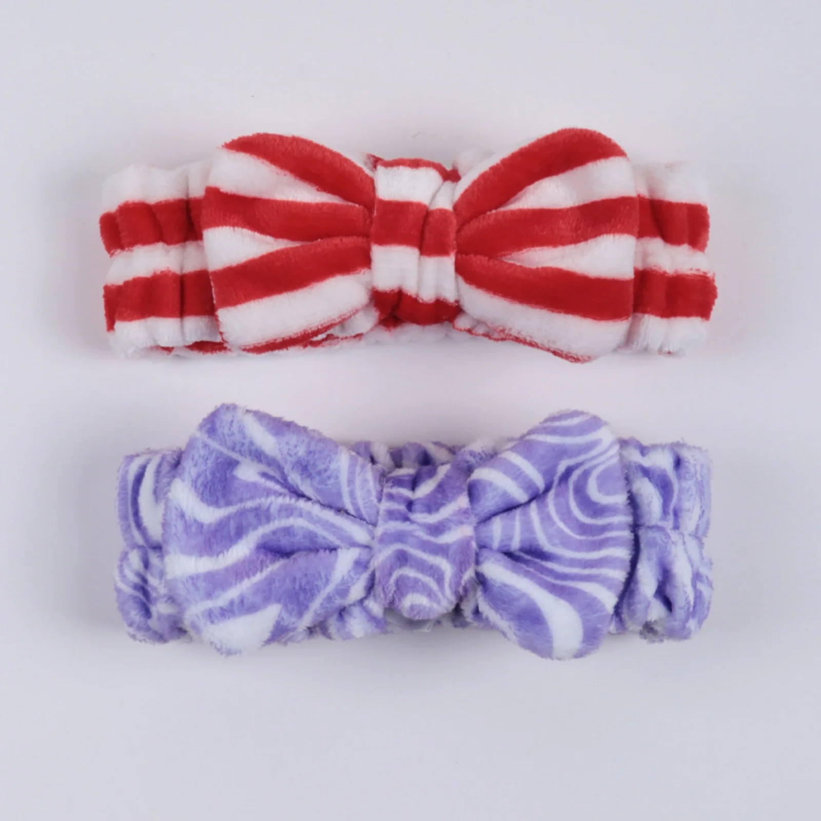 2 piezas de bandas para el cabello de lana de coral a rayas con lazo – Para lavado de cara, maquillaje y peinado, accesorios para el cabello de estilo coreano f