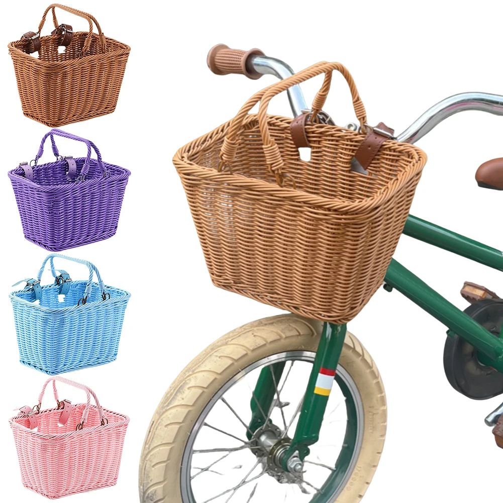 

Bike Front Basket with Handles Cute Square Bicycle Basket Adjustable Leather Straps Bicycle Storage Basket for Kids Adult Bikes