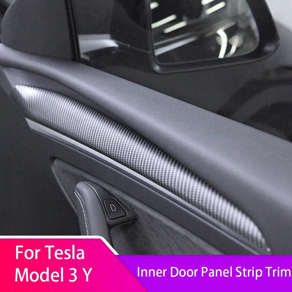 

For Tesla Model 3 Y 21-23 Carbon Fiber ABS Inner Door Panel Strip Trim Cover 2PCS