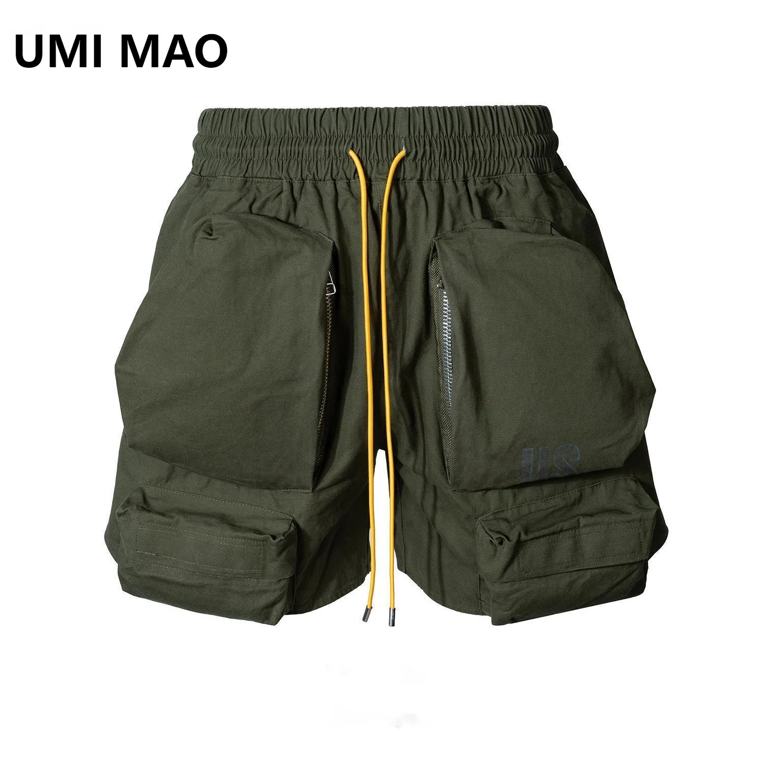 UMI MAO Men's Fashion Women's Summer Hip Hop High Street Washed Military Style Multi Bag Pants Drawstring Casual Shorts