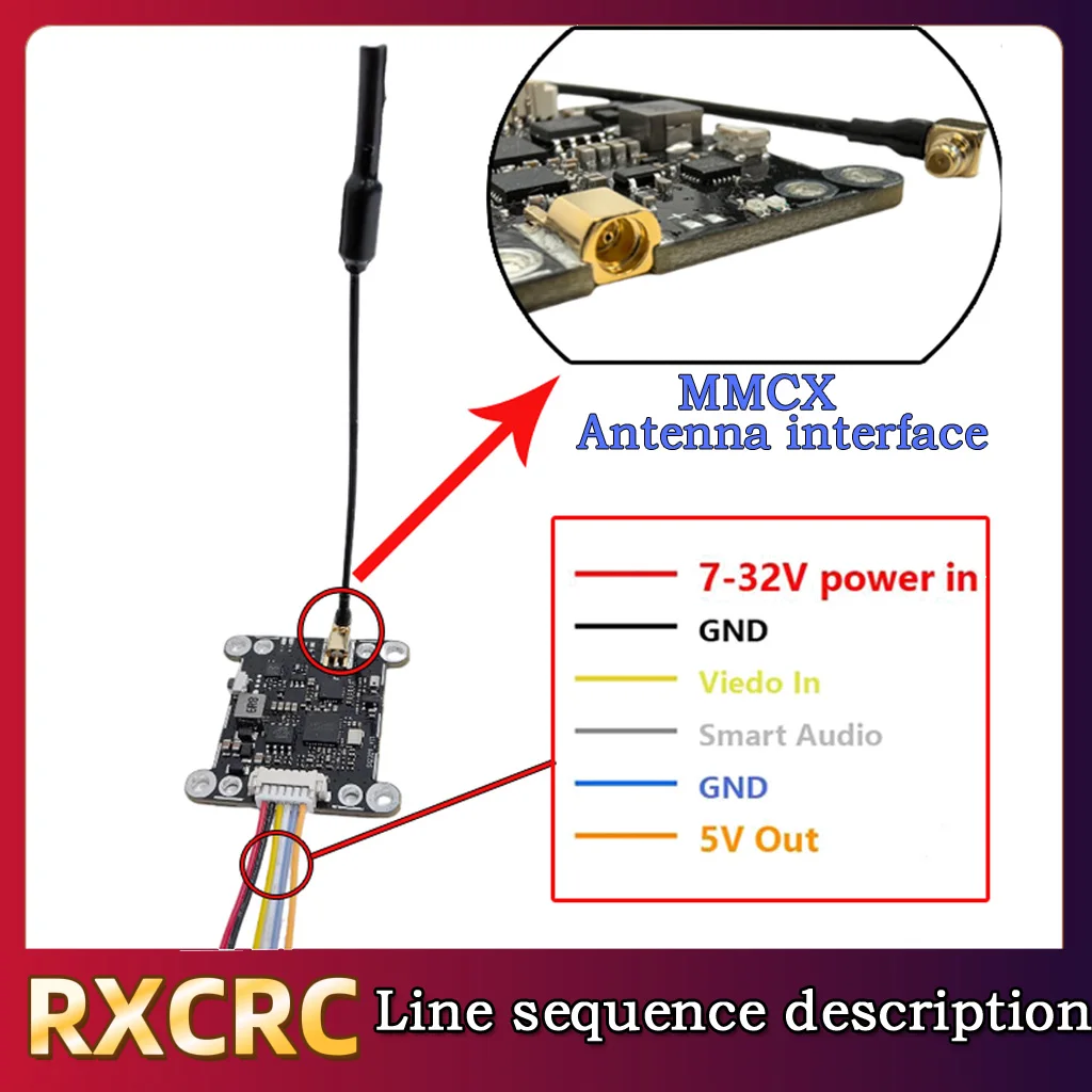 RXCRC 5.8G 모듈 48채널 1.6W VTX 더블 홀 송신기 FPV 1200TVL 2.5mm 카메라 130 ° fov, RC 멀티콥터 FPV 드론 부품용