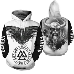 2024 Mens Hoodies Eagle Tattoo Pattern Vikings 3D Printed Fashion Casual Harajuku Hip Hop Autumn And Winter Oversized Sudaderas