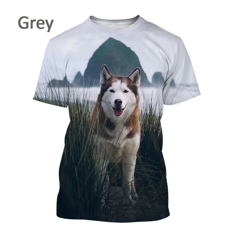 

Summer New Funny Pet Dog Husky 3D Printing T-shirt Fashion Unisex Casual Harajuku Street Style Round Neck Short-sleeved T-shirt