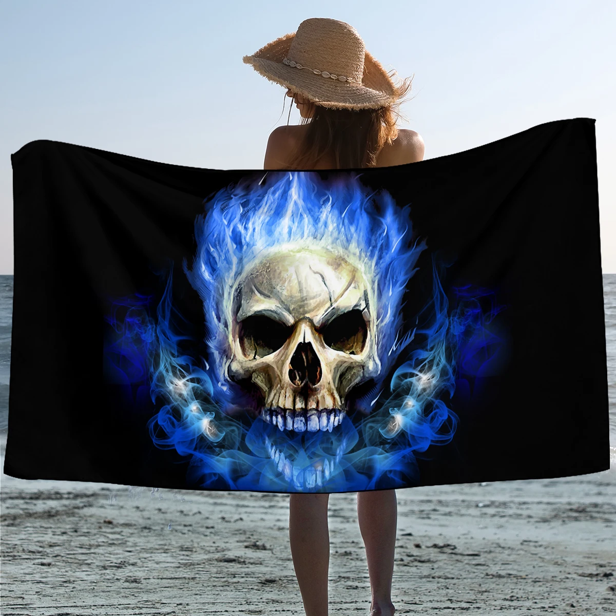 BeddingOutlet Flame Skull Bath Towel Bathroom 3D Gothic Microfiber Beach Towel for Adult Fire Shower Towel 75x150cm Drop Ship