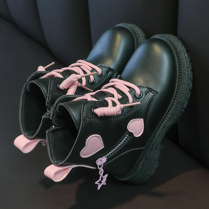 Girls Fashion Versatile Casual Korean Style Heart Decoration Kids Sweet Princess 2023 Spring and Autumn New Ankle Boots Non-slip