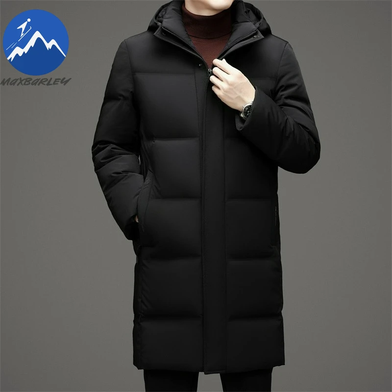 Maxbarley Mens Long Down Jacket Detachable Hood Outdoor Work Lightweight Padded Jackets Casual Urban Slim Thickened Winter Parka