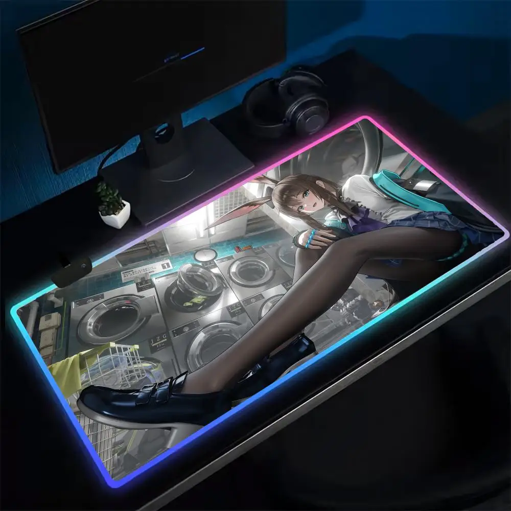 

Arknights Amiya Mouse Pad Anime Gaming LED Table Pads Backlit Rubber Desktop XXL RGB Desk Mats