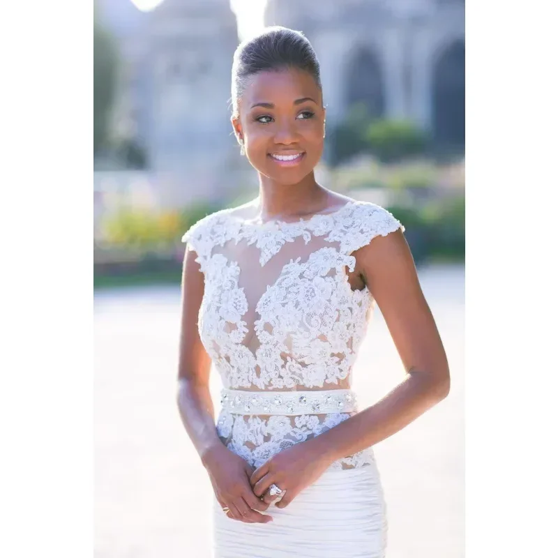 Personalizzato Nigeria Africano Plus Size Abiti da sposa economici a sirena Abiti da sposa Robe De Mariée Abiti da sposa Cintura Cap Sleeve