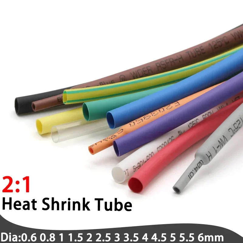 5M Diameter 0.6 0.8 1 1.5 2 2.5 3 3.5 4 4.5 5 5.5 6mm Polyolefin Heat Shrink Tube 2:1 Ratio Insulated Cable Sleeve Shrink Wrap