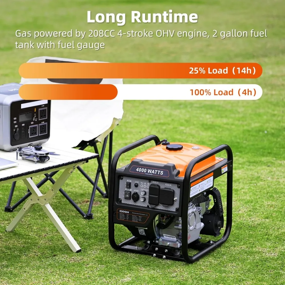 مولد عاكس 4000 واط، مولد إطار مفتوح يعمل بالغاز، معدات طاقة خارجية محمولة، احتياطية منزلية في حالات الطوارئ