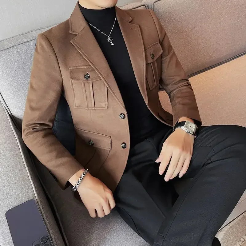 Tweed Man Suits and Blazers Brown Party Jacket for Men Coats Classic Original New in Summer High Quality Clothing Spring Clothes