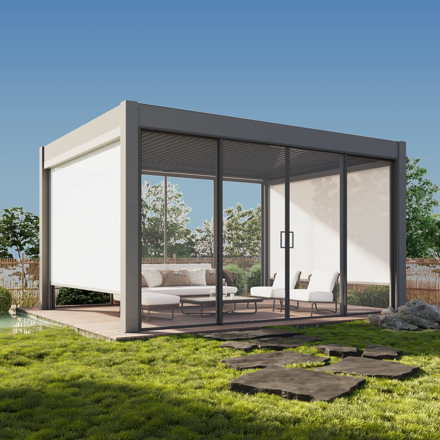 Waterproof Retractable Garden Adjustable Outdoor Gazebo Customized Bioclimatic Motorized Aluminium Louver Automatic Pergola
