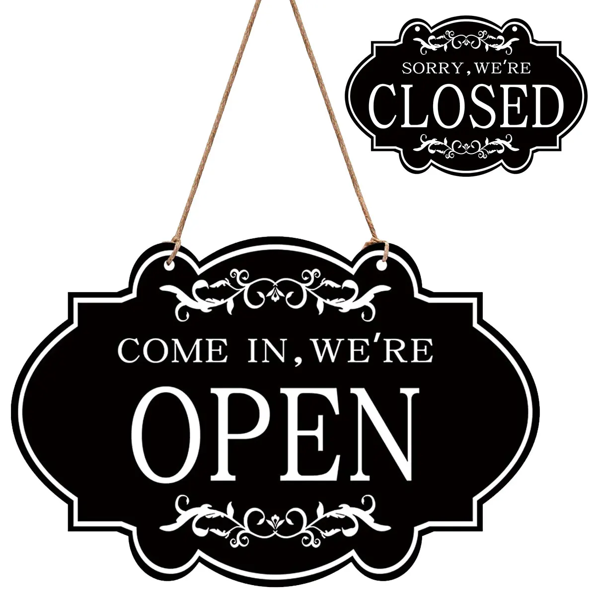 Open and Closed Business Sign Retro Wooden Stores Hanging Sign Waterproof Double Sided Reversible Business Sign for Door Window