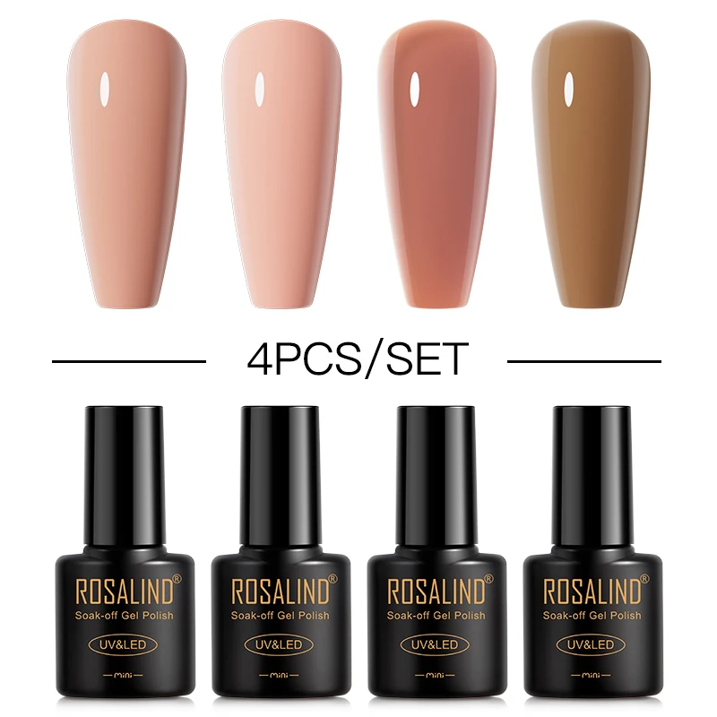 

ROSALIND 4pcs Nail Polish Set UV Nail Lacquer Semi Permanent Varnishes Soak Off Base Top Coat Nail Gel Kit Professional Nail Art