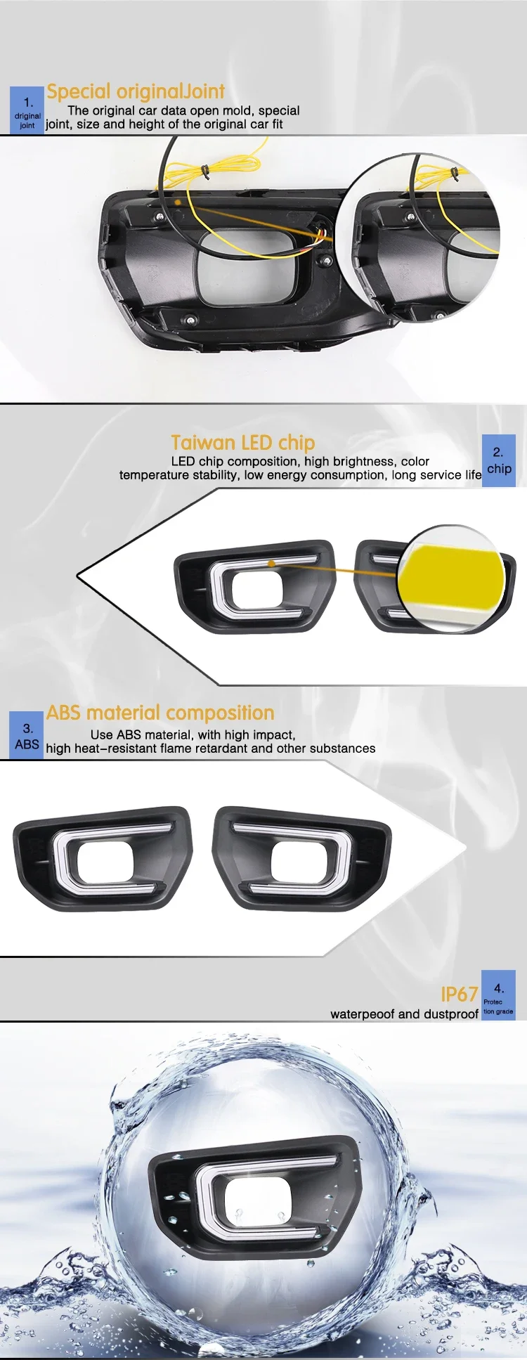 DRL Car LED Daytime Running Lights Dynamic Turning Signal Front Fog Lamp Modification 12V Daylights for Ford Ranger 2023 2024 detail image 3