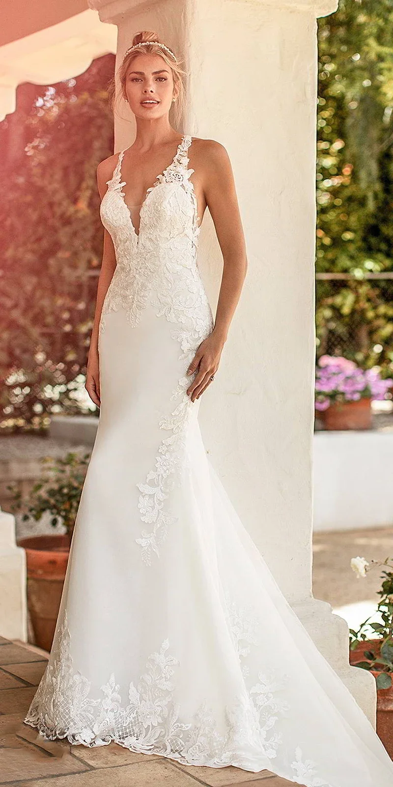 Sexy Mermaid Wedding Dresses Boho Lace Appliques Wedding Gowns Elegant Sleeveless Bride Dress Open Back Trouwjurk Gowns