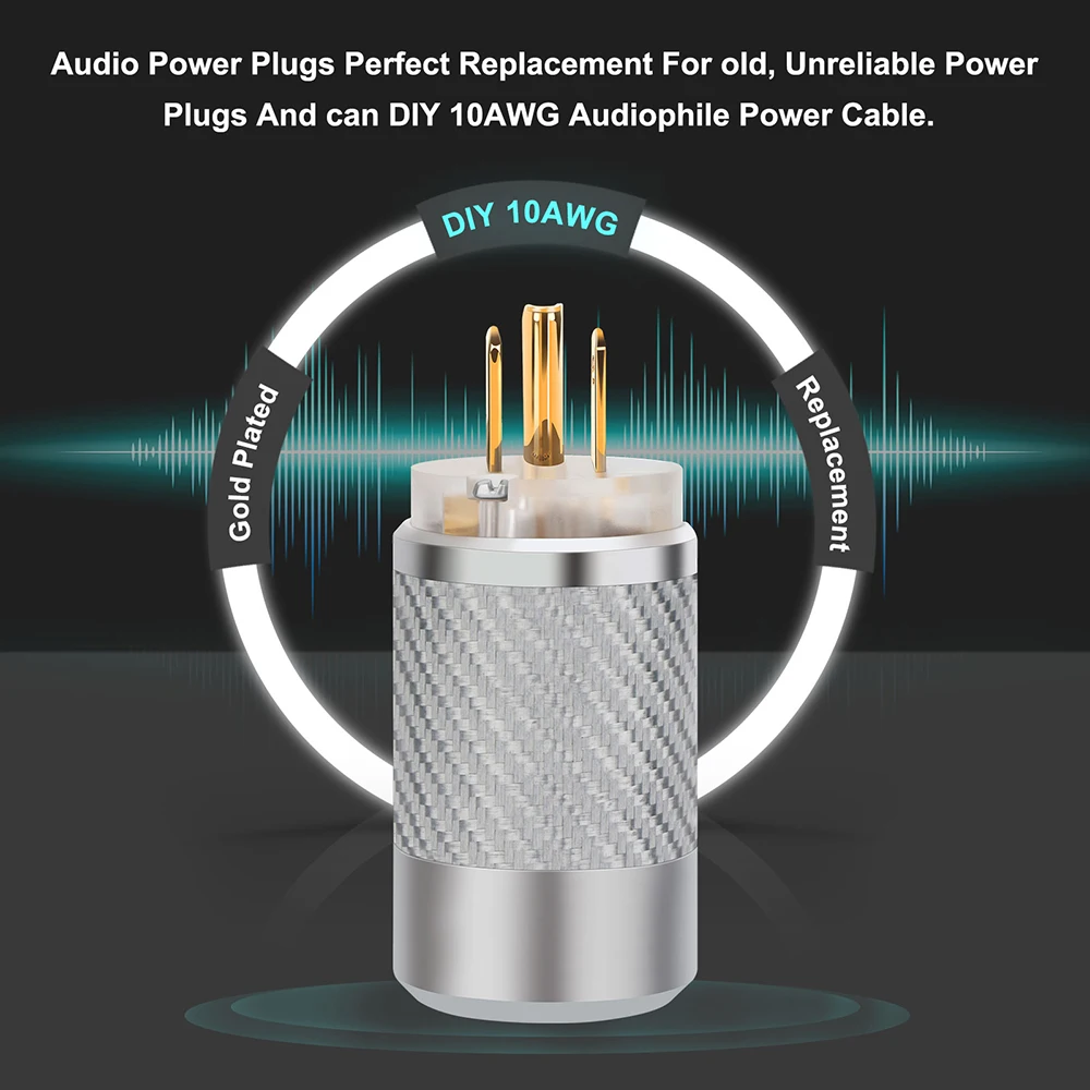 WCF4-TG/R Fibra de Carbono Banhado A Ouro/Ródio EUA Macho/Fêmea Plugue de Alimentação Conector IEC Conector AC para Cabo de Alimentação DIY