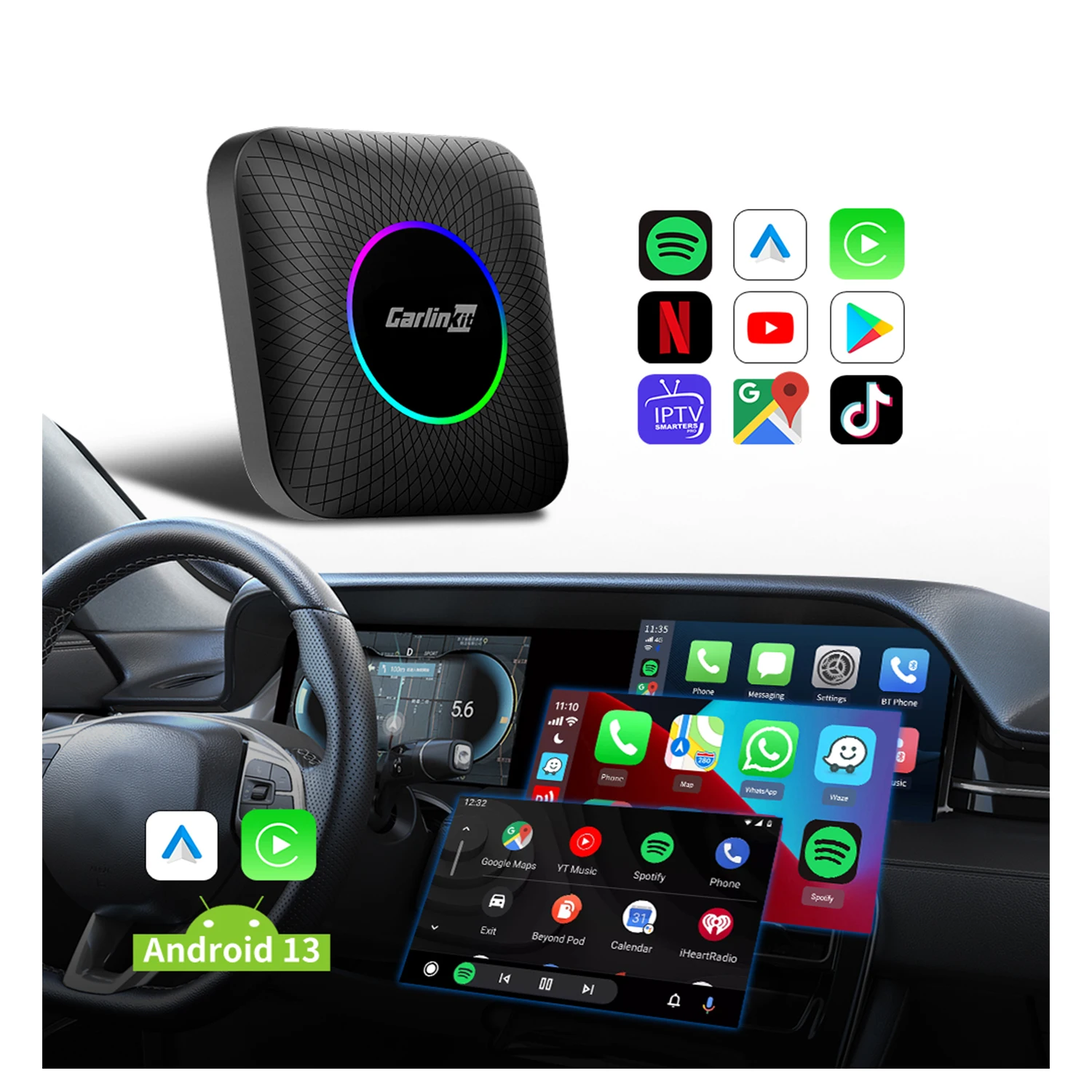 NEW 8G+128GB Android 13 System Carplay Android Auto Stereo Ai Tv Wireless Android Carplay Youtobe Netflix Car Play Box