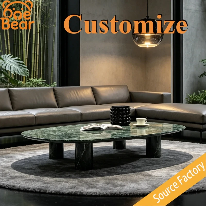 Travertine Marble Coffee Table Retro Texture Solid Stone Top Weather Resistant for Balcony Villa Outdoor Leisure Space