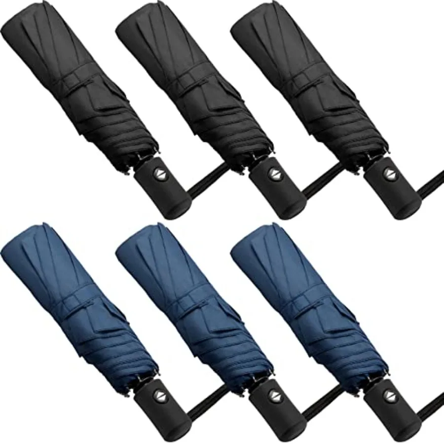 

6 Pack Umbrella Bulk Windproof Travel for Rain Automatic Open and Close Umbrella Collapsible Folding Rain Backpack Portable for