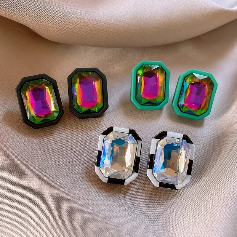 

Colorful Square Zircon Geometric Earrings For Women European American Personality Exaggerated Party Jewelry Fashion Accessory