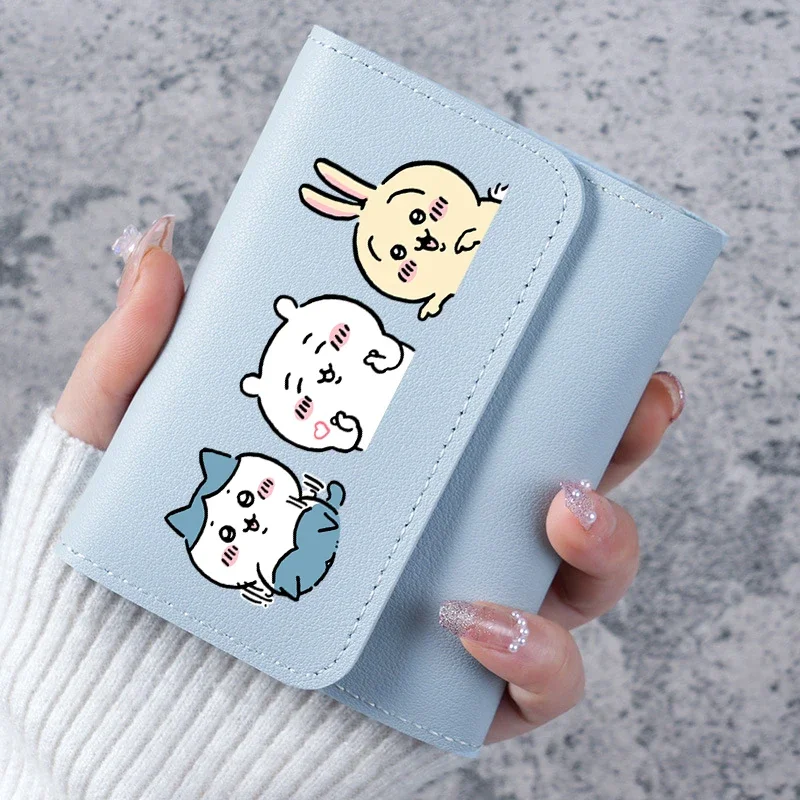 Chiikawa Short Wallet Mini Women Wallets Cartoon Photo ID Card Holder PU Leather Foldable Female Coin Purse Small Change Bag