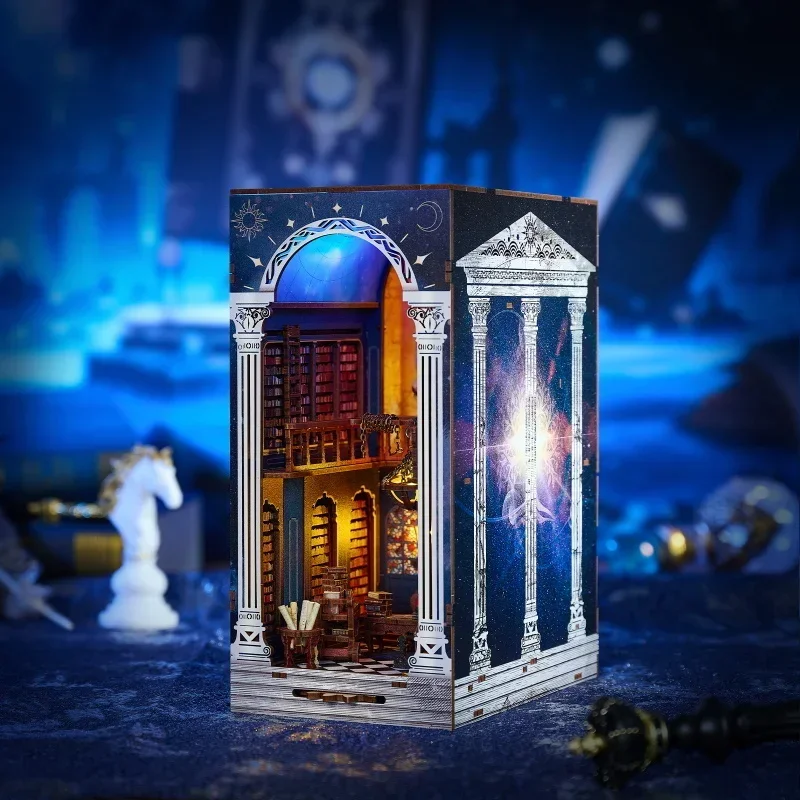 

The Secret Scroll of The Galaxy Bookshelf Home Decoration, Retro DIY Wooden Book Nook Shelf Insert Miniature Kits Handmade Gifts