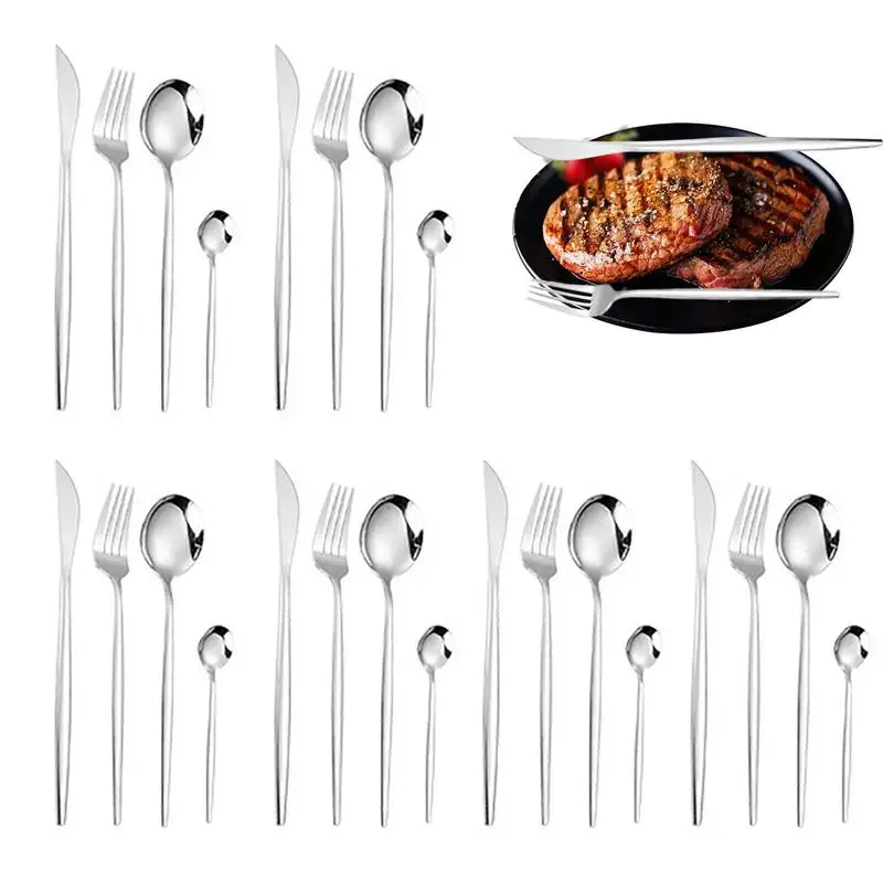 Kitchen Silverware Sets Portable Outdoor Flatware Set For 6 Stainless Steel Fork Spoon Reusable Lunch Silverware Set For Travel