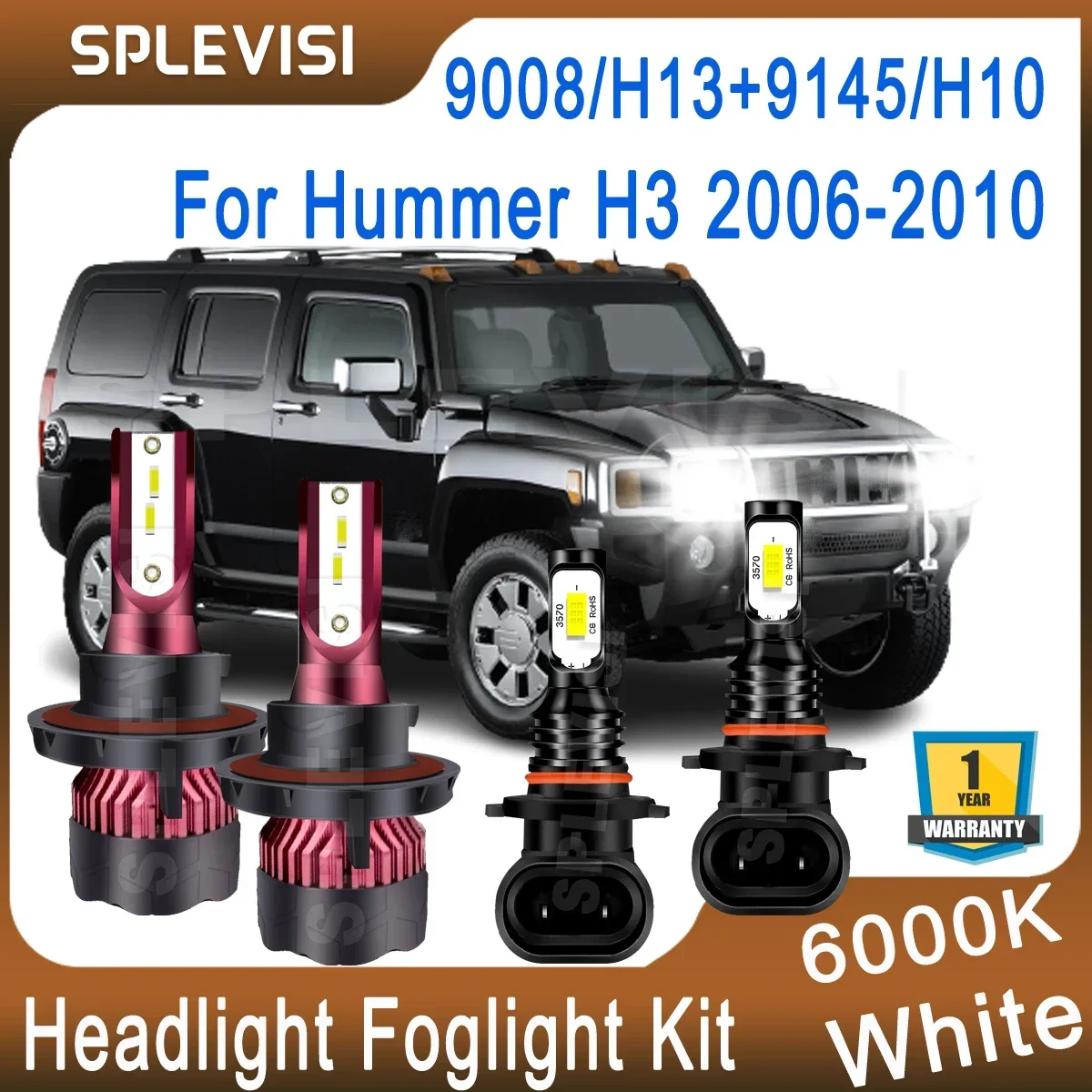 Car LED Car Headlights 6000K White For Hummer H3 2006 2007 2008 2009 2010 Replace High Low Beam 9008/H13 Foglamp 9145/H10