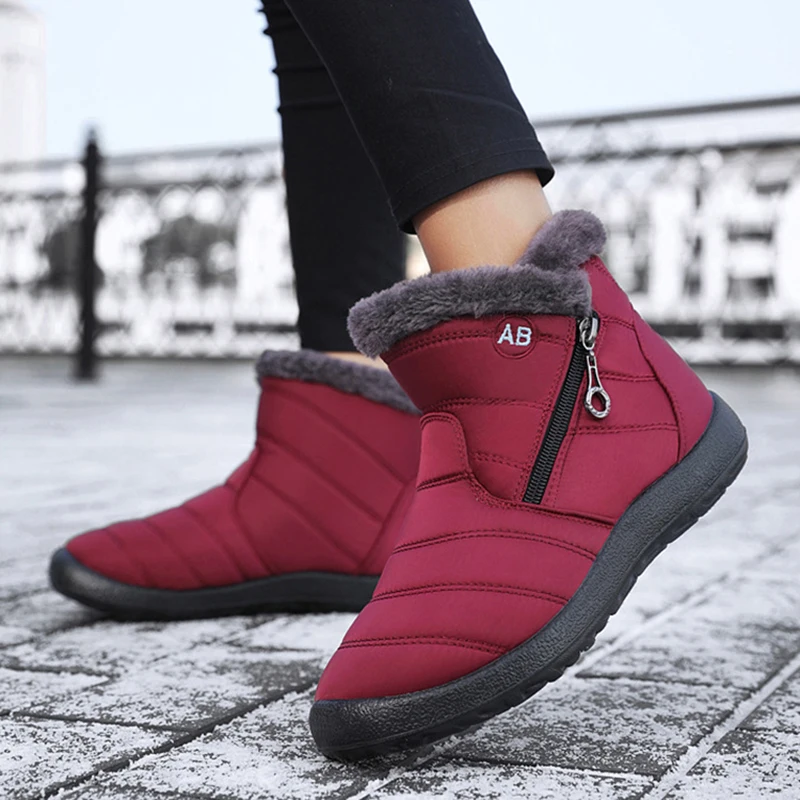 Botas de nieve con plataforma para Mujer, zapatos impermeables con cremallera, planos, a la moda, para invierno