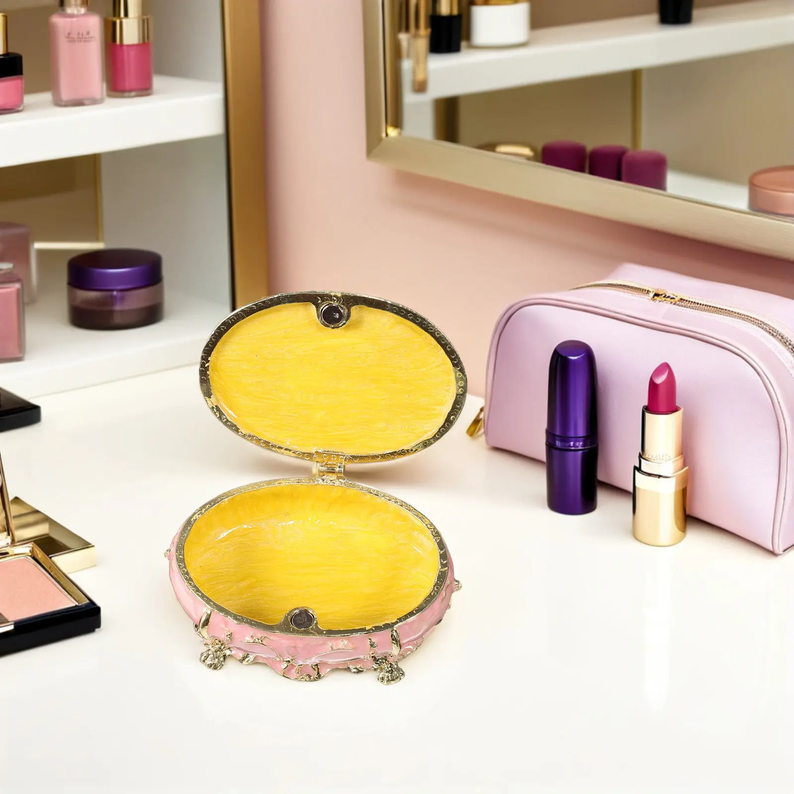 

Винтажная эмалированная шкатулка для украшений ручной росписи, металлическая, на петлях, органайзер для ювелирных изделий, декор для туалетного столика, сувенир