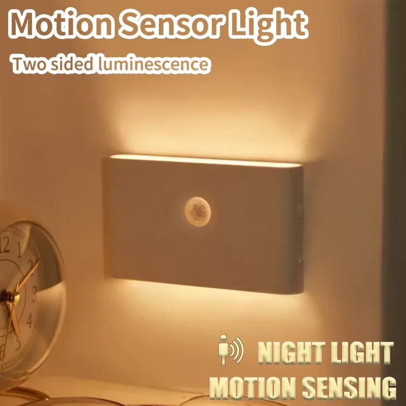 

Human Body Induction LED Cabinet Light 2 Sided Luminescence Rechargeable Motion Sensor Night Lamp for Kitchen Wardrobe Corridor