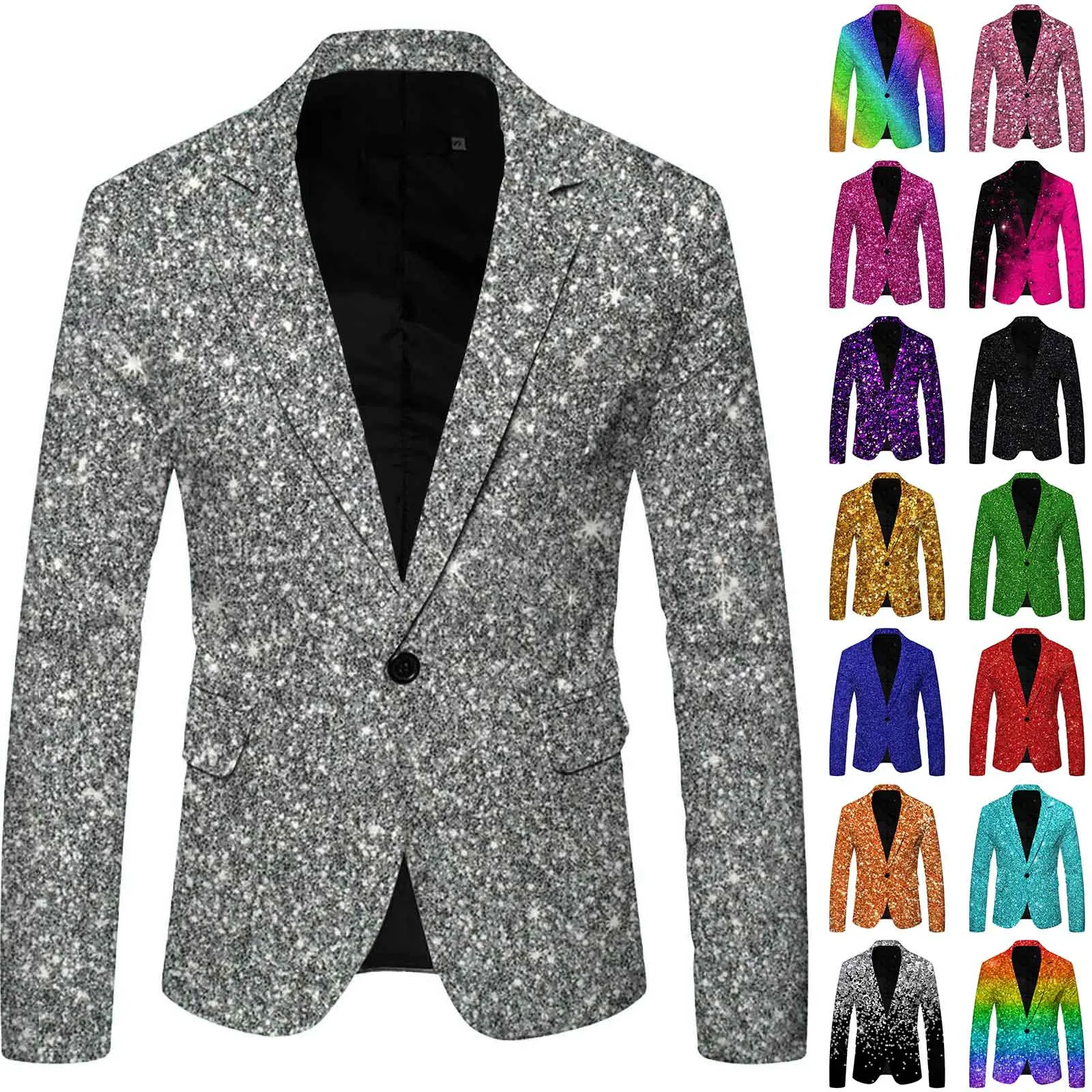 Colorful Sequin Men\'s Suit Shiny Long Sleeve Singel Button Slim Blazer Jackets Luxury Party Club Formal Wedding Performance Suit