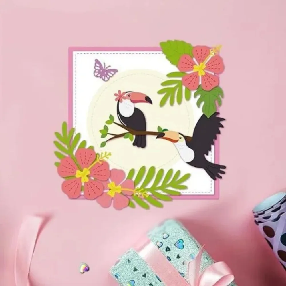 Tukan wycinanie ptaków gałęzie z kwiatami liście DIY wykrawa szablon do wytłaczania dla tworzenie kartek papier do scrapbookingu rzemiosła