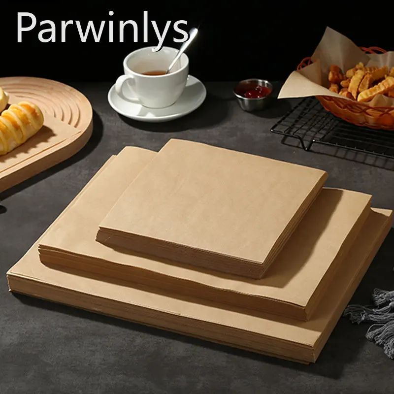 500 PCS Wholesale Wood Color Oil Proof Paper Absorption Wrapping French Fries Hamburger Pad Bread Baking Tray Cooking Pastry BBQ