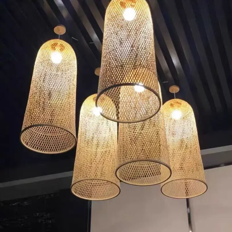 Bamboo Lantern Pendant lamp vintage  woven wicker hanging light For Living Dining Room lighting Home Decor E27 loft rustic lamp