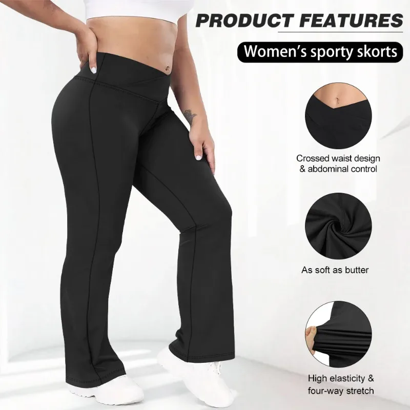 Women's Open Crotch Cross Waist Pocket Flared Pants Women's Fitness Tight Hip Lift High Waist Thin Sports Casual Yoga Pants