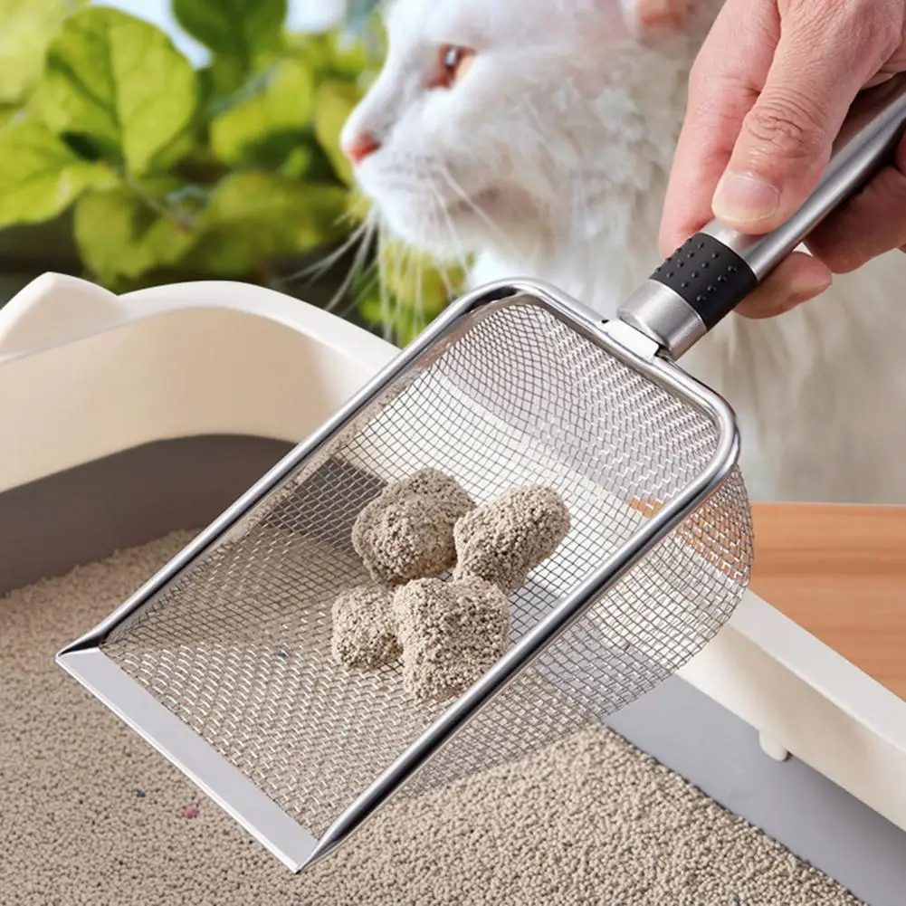 Comfort Grip Cat Litter Scoop Hanging Hole Design Scoop Stainless Steel Cat Litter Scoop with Fine Mesh for Pet for Cat for Cats