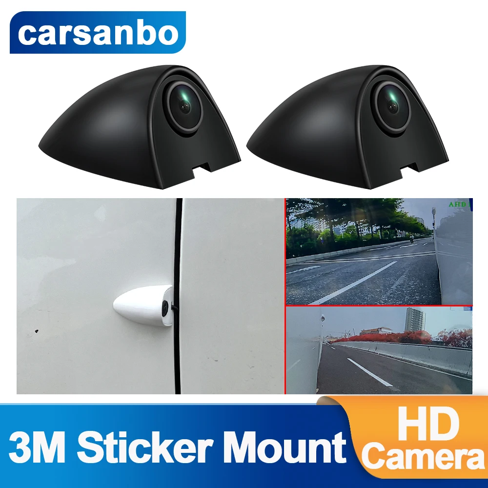 Carsanbo-cámara de visión lateral HD para coche, un par, visión nocturna, impermeable, 80 grados, 3M, montaje de pegatina, espejo trasero, punto