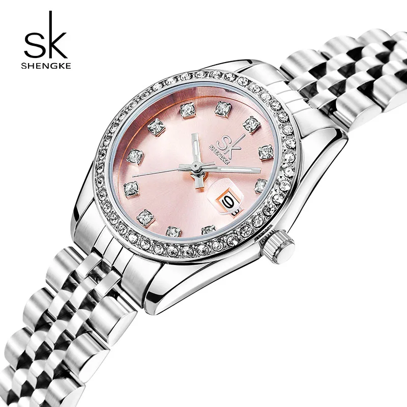 Shengke Top Luxury Ladies Quartz Watches Original Design Women\'s Fashion Wriswatches Stainless Steel Ladies Best Gifts Clock