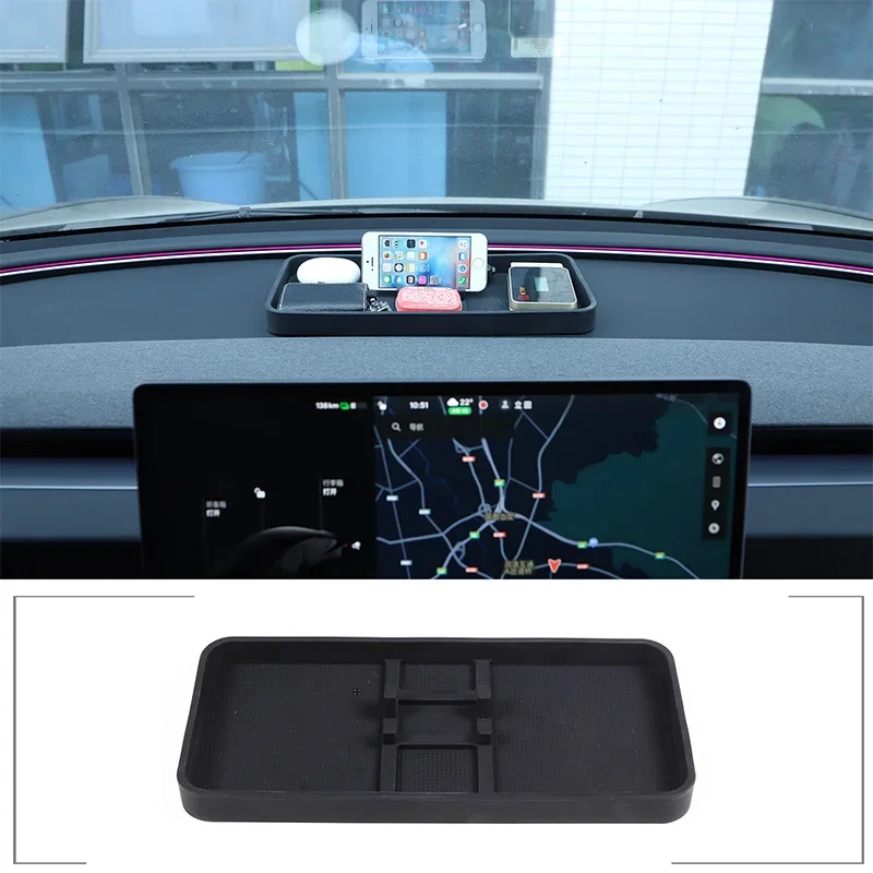 

For Tesla Model 3 2023-2024 Silicone Black Car Dashboard Multi-function Storage Mobile Phone Anti-slip Mat Car Accessories