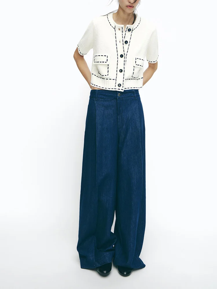 Lente nieuwe collectie dames gebreide ort Sve ronde Ne Jaet Creative Faion kleur Blo Stitch Detail pendelen Sle