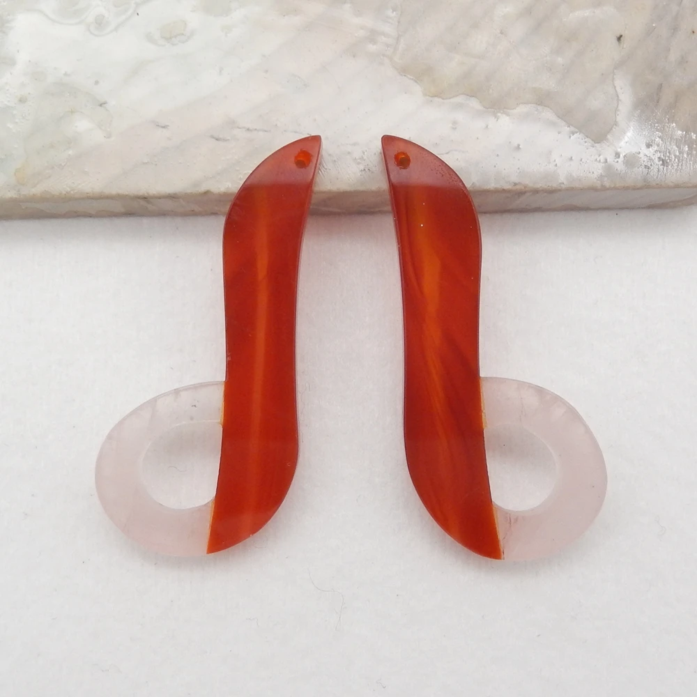 Natural Gemstone Intarsia Earrings for Women, Gemstone Earrings Beads for Jewelry Making,Red Agate and Rose Quartz