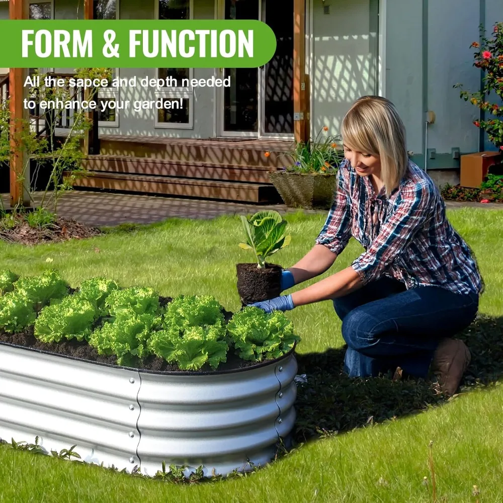 طقم سرير حديقة معدني مرتفع بطول 4 × 2 قدم - صندوق زراعة خارجي سهل التجميع للخضروات والفواكه والزهور #6
