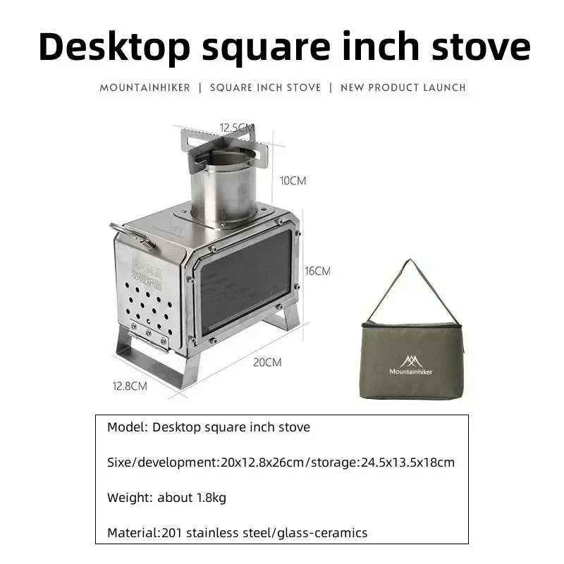 Mounthiker Portable Firewood Square Stove Stainless Steel Outdoor Fire Wood Heater Stove Picnic Hiking Camping Wood Burner Stove