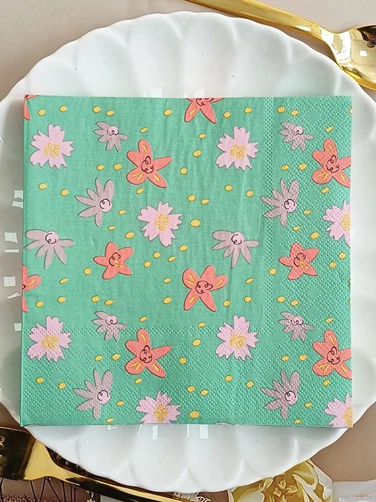   Tovaglioli da tavola stampati floreali Asciugamani Par Asciugamani caldi transfrontalieri Fazzoletti in fibra originale a due strati senza Fra...