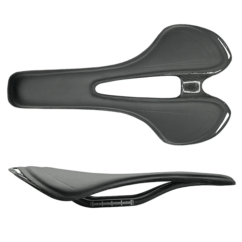 Lightweight Full Carbon Fiber Bicycle Hollow Saddle, Leather Seat Cushion, MTB Road Parts, New Design